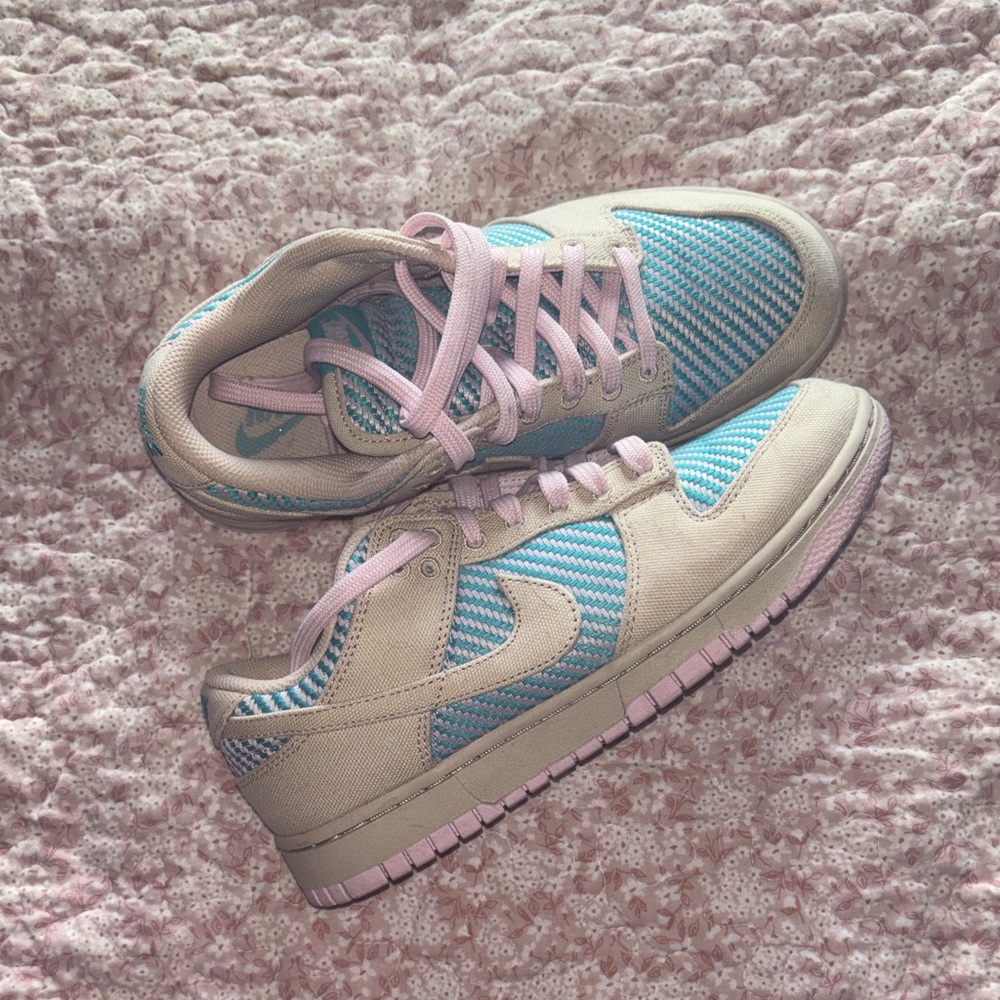 Nike Dunk Low Pink, Aqua & Cream Wave Textile Sneakers